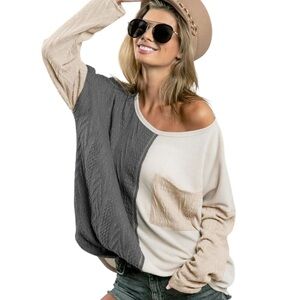 BiBi Oversized Colorblock Mixed Media Knit Sweater Top Size S